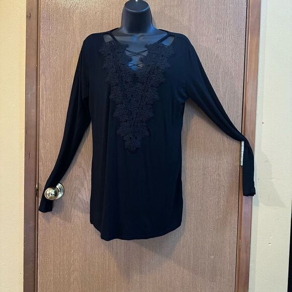 Hippie Chic Long Sleeve black shirt women size L - Picture 2 of 12